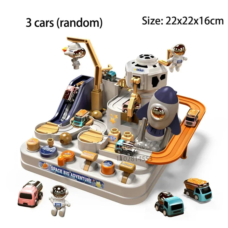 Modello di auto ferroviaria da corsa Giocattoli educativi Pista per bambini Gioco di avventura Cervello Meccanico Interattivo Treno Animali Giocattolo razzo spaziale