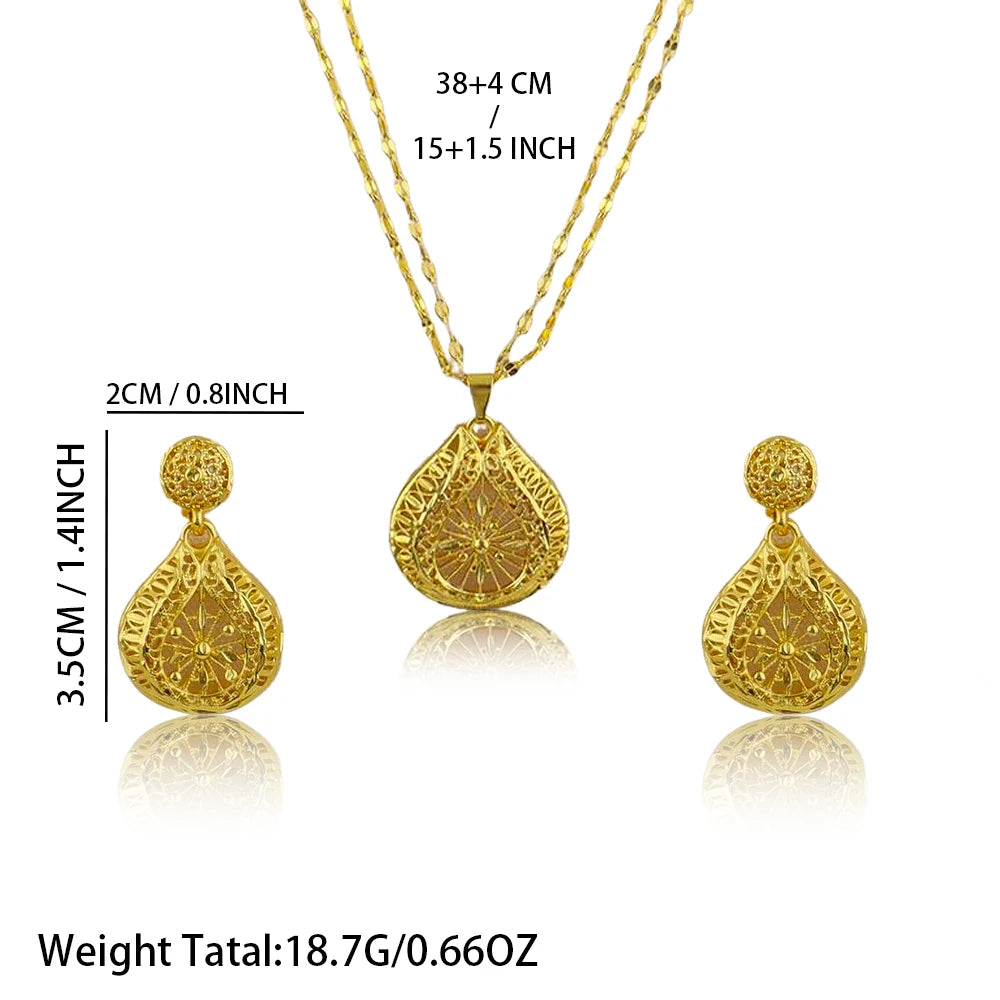 Dubai Gold Jewelry Set for Women Wedding Party Necklace Earrings Sets Indian Jewelry Set Free Shipping Bridal Costume Gifts