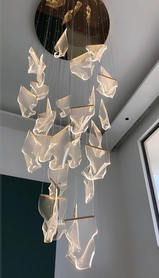Modern Light Luxury Light Guide LED Long Strip Chandelier Living Room Dining Room Whole House Complete Set Lighting Duplex Rotat