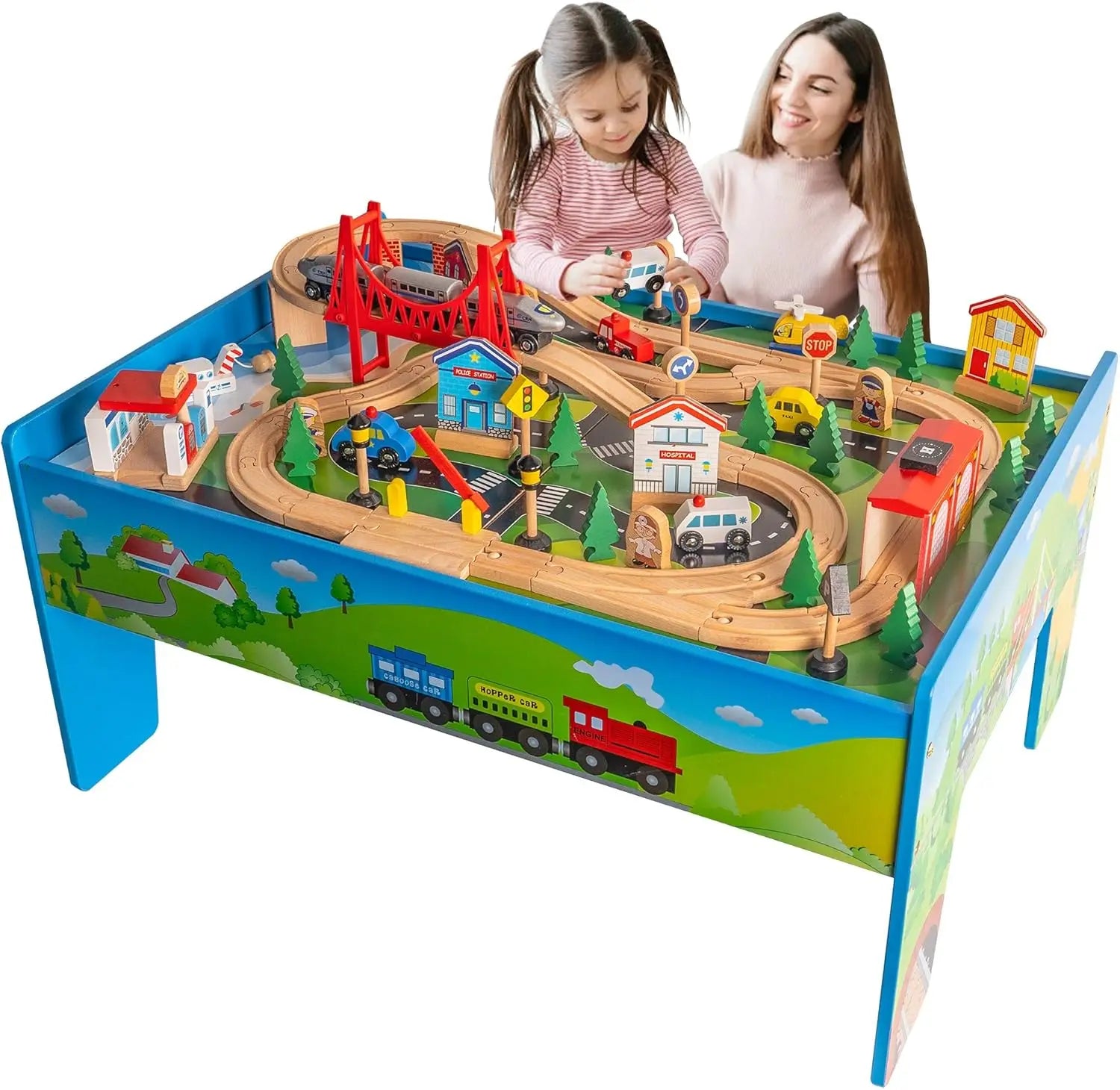 Giocattoli da tavolo per treni, set da città ferroviaria in legno per binari ferroviari per bambini piccoli