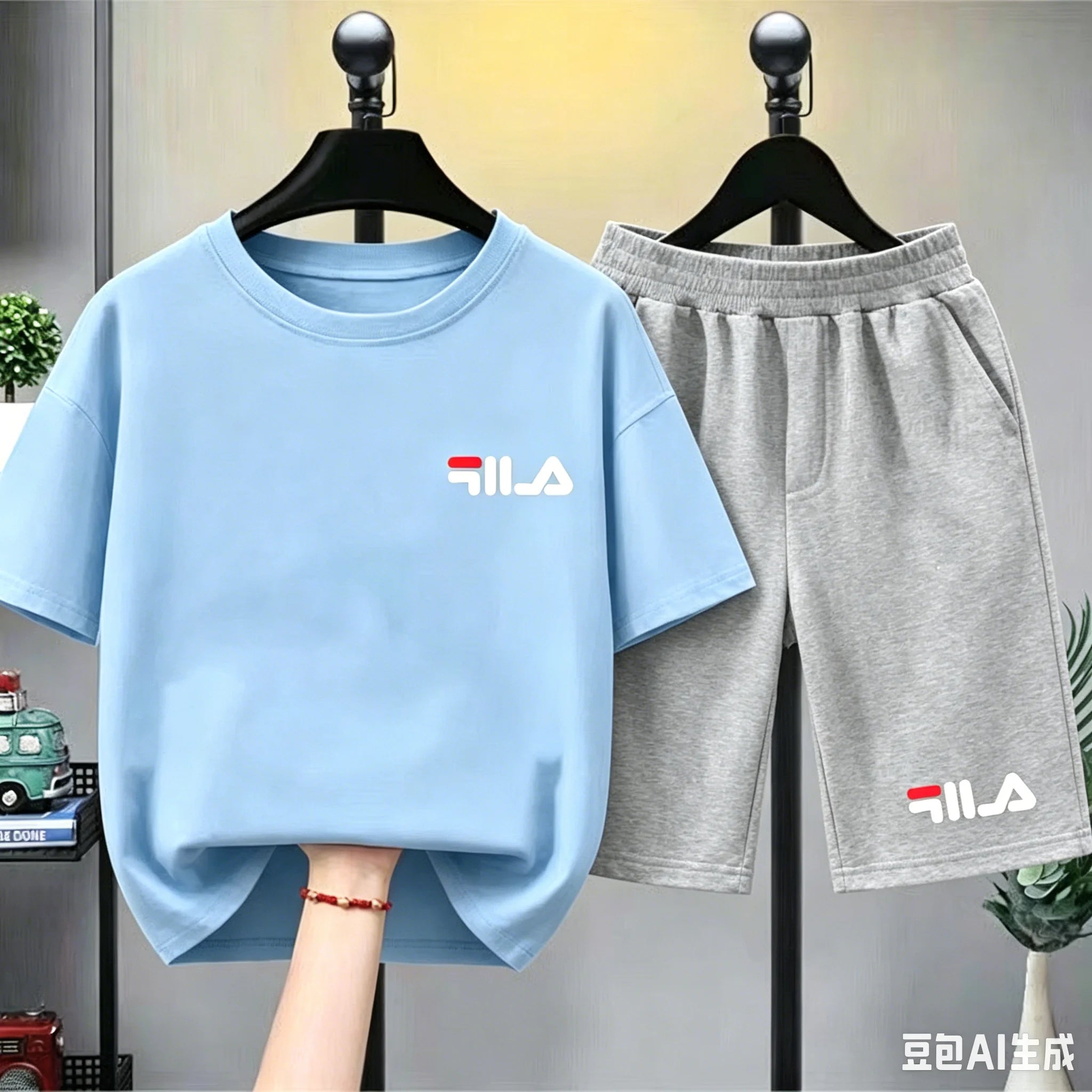 Set Estivo di Marca: T-shirt Bianca + Pantaloncini, Nuovo Abbigliamento per Bambini 3-12 Anni, Completo Sportivo Casual a Maniche Corte