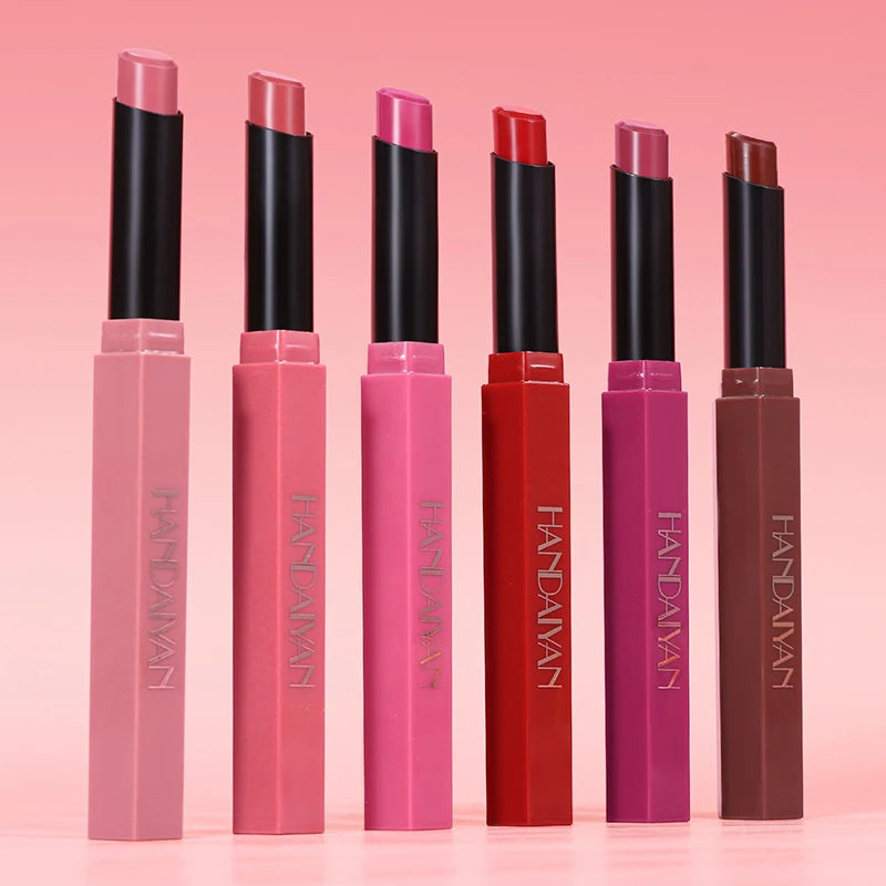 HANDAIYAN 6-Color Velvet Matte Lipstick Smooth Waterproof Non-Stick Soft Mist Solid Lip Gloss Long-Lasting Color Lip Makeup