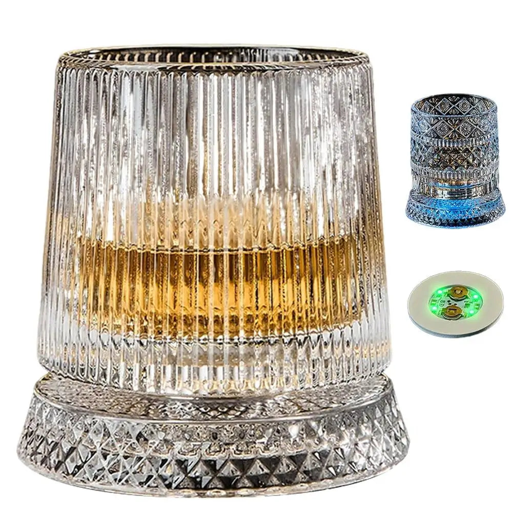 Set di 1 Bicchiere da Whisky Rotante da 260ML, Bicchiere Creativo in Cristallo Premium per Birra, Bicchiere per Liquori con Base, Bicchiere da Vino Dritto con Rilievo