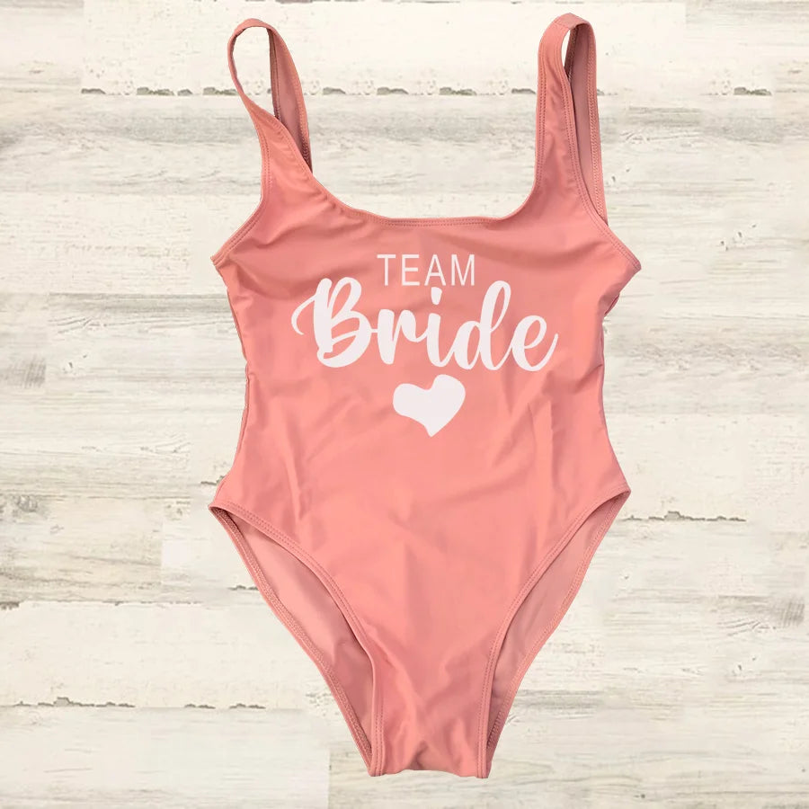 S-3XL costume da bagno intero donna Team Bride Summer Swimwear Higt Cut Low Back costume da bagno addio al celibato costume da bagno Beachwear