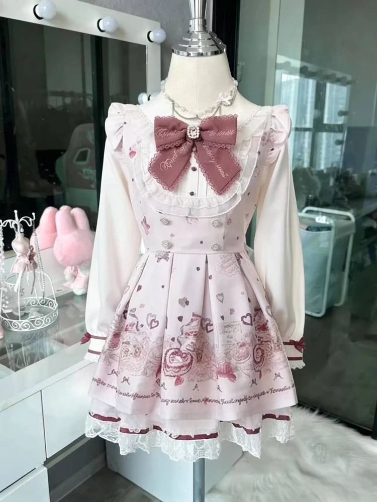 Abito stile francese dolce e carino con giunture a pois, fiocco in pizzo, abiti alla moda coreani, nuovo design, vita sottile, mini abito Y2k da donna