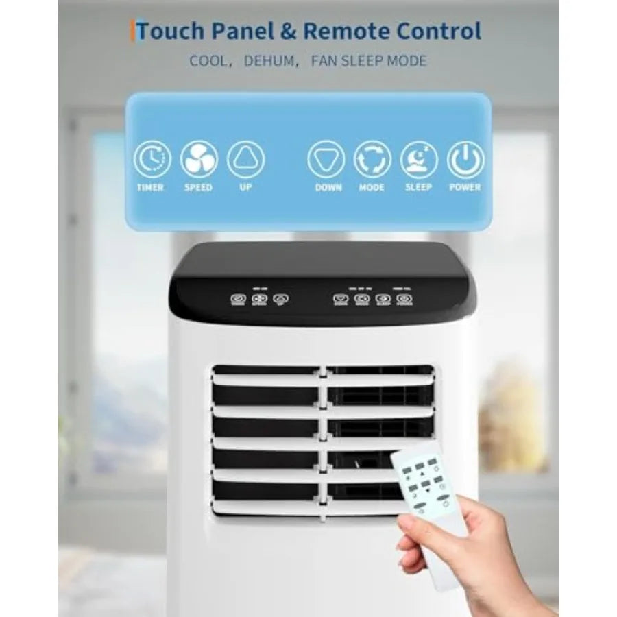 Condizionatore d'aria portatile da 8.000 BTU per camera da letto/appartamento, in plastica ABS bianca, silenzioso, con modalità 4-in-1: raffreddamento/deumidificazione/ventilazione/modalità notte