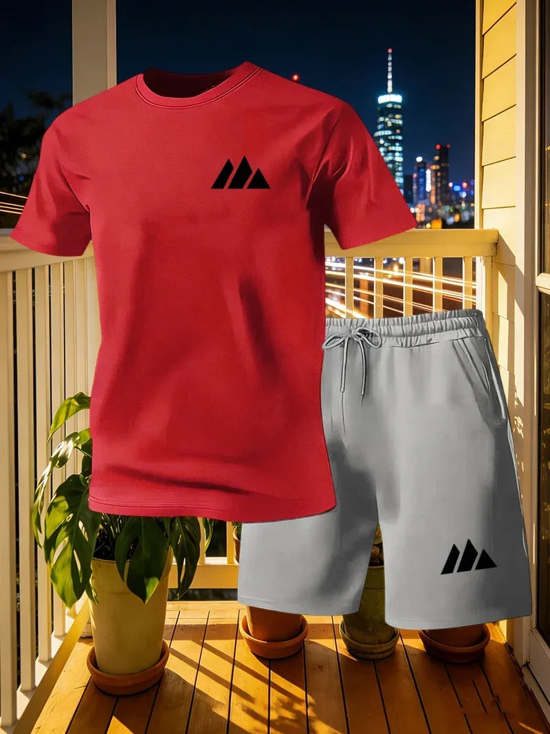 Set Estivo da Uomo: T-shirt a Maniche Corte ad Asciugatura Rapida e Pantaloncini, Completo Sportivo Urbano alla Moda per Corsa