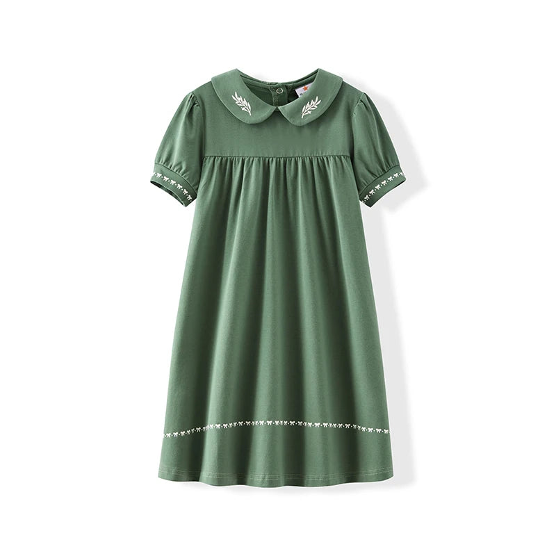 AA-SS26 Set Abito Shabbos Verde Beige Coordinato Famiglia Abbigliamento Bambini Vestiti con Fiocco Stampa Foglie d'Ulivo Set per Ragazzi Tutina per Neonati