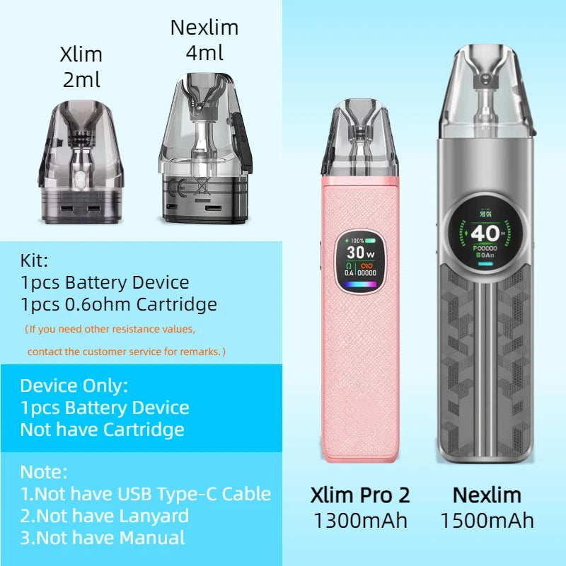 1 pezzo per dispositivo a batteria OXVA Xlim/Nexlim, compatibile con Xlim Pro 2 Kit 1300mAh o Nexlim Kit 1500mAh con diverse opzioni di cartucce Pod.