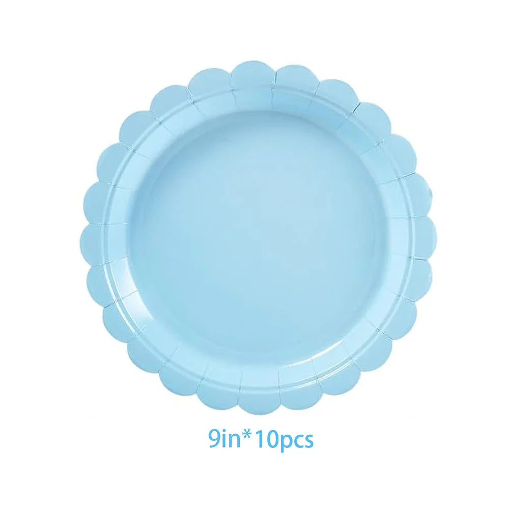 Piatti per feste usa e getta a forma di petalo viola chiaro blu da 7/9 pollici Ragazze Rosa Decorazione di compleanno per matrimoni Forniture per feste per baby shower