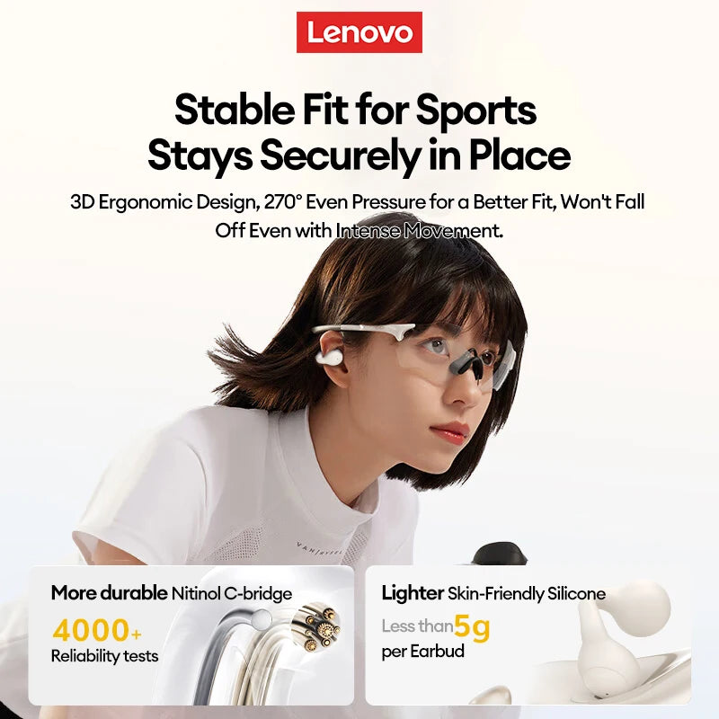 Nuove cuffie Bluetooth wireless Lenovo LP25 OWS con clip per l'orecchio, cuffie da gioco a lunga durata della batteria, auricolari con audio surround HIFI e microfono