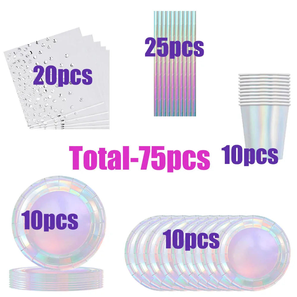 Set di stoviglie usa e getta laser Bicchieri di carta per feste in argento Piatti di carta Stoviglie per feste in paglia Decorazioni per matrimoni Forniture per feste di compleanno