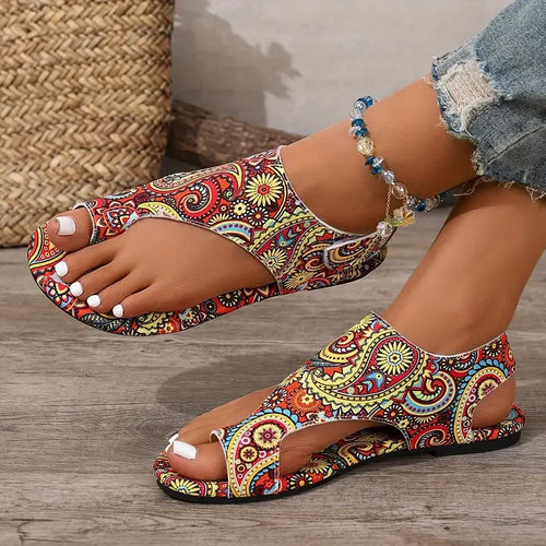 2025 Sandali piatti da donna Sandali bassi comodi stampati Scarpe stile romano della Boemia per le donne Scarpe moda Sandalias De Mujer