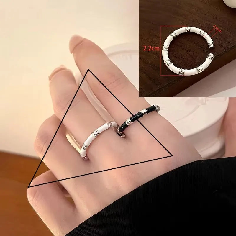 PANJBJ 925 anelli in pietra nera geometrica in argento sterling per le donne ragazza coreana semplice regolabile coppia gioielli Dropshipping