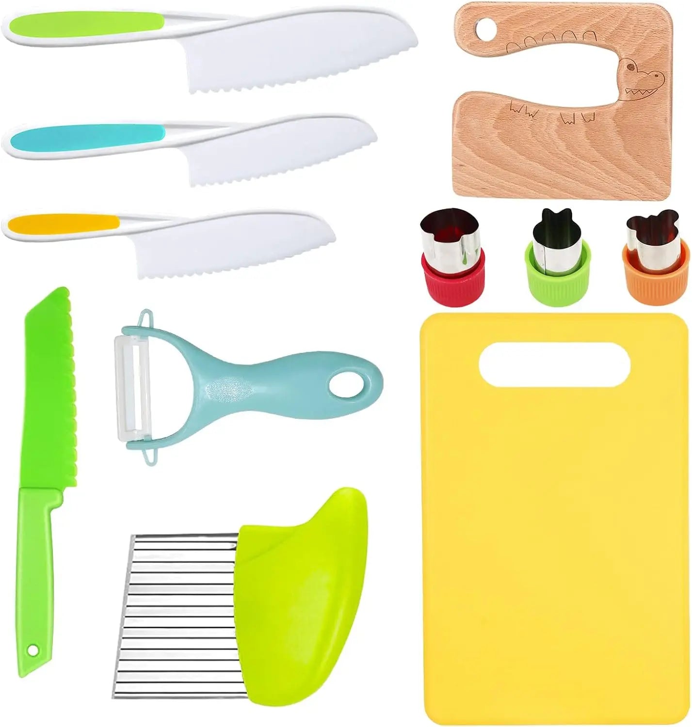 Set di Utensili da Cucina Montessori 11/17 Pezzi, Giocattoli per Cuocere, Coltelli Sicuri per Bambini con Tagliere, Accessori da Cucina Reali per Bambini