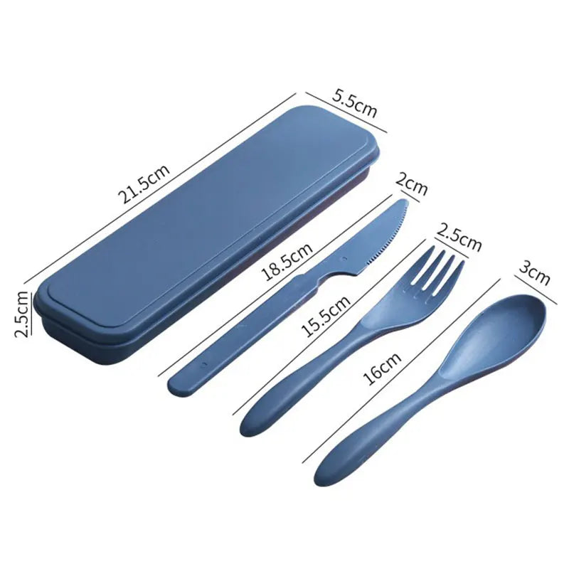 3In1 Set di stoviglie in paglia di grano Set di posate riutilizzabili portatili Coltello Forchetta Cucchiaio Bacchette Scatola di utensili da viaggio Stoviglie da campeggio