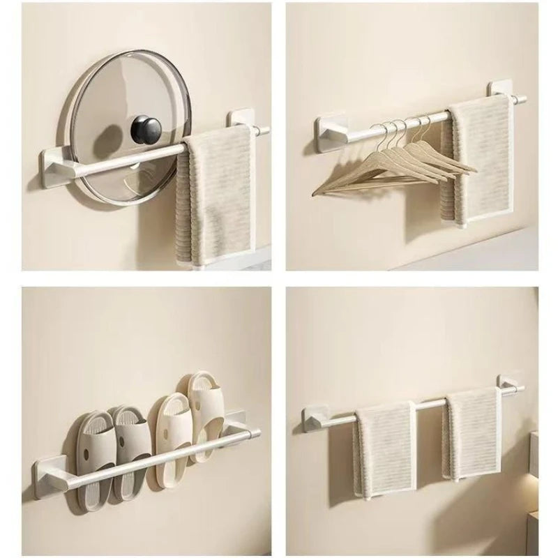 Bathroom Towel Rack Punch Free Black White Grey Bath Towel Rack Self-Adhesive Towel Bar Bathroom Kitchen Hardware Accessories