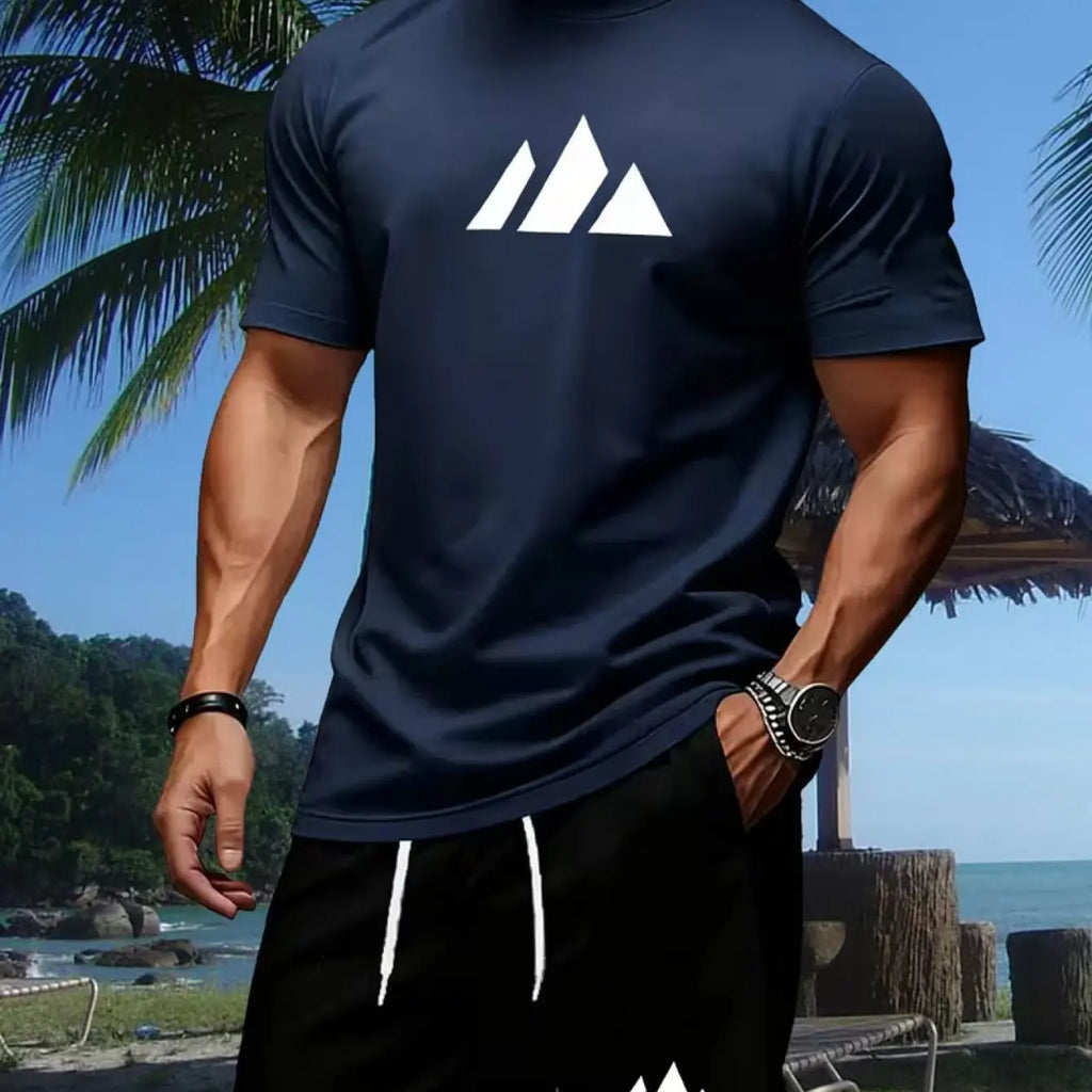 T-shirt estiva da uomo, manica corta, cotone pesante, stile coreano di tendenza, girocollo, top stampato alla moda