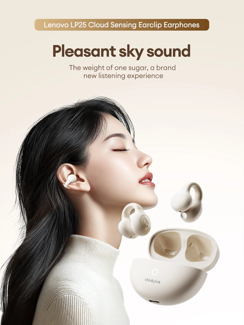 Nuove cuffie Bluetooth wireless Lenovo LP25 OWS con clip per l'orecchio, cuffie da gioco a lunga durata della batteria, auricolari con audio surround HIFI e microfono