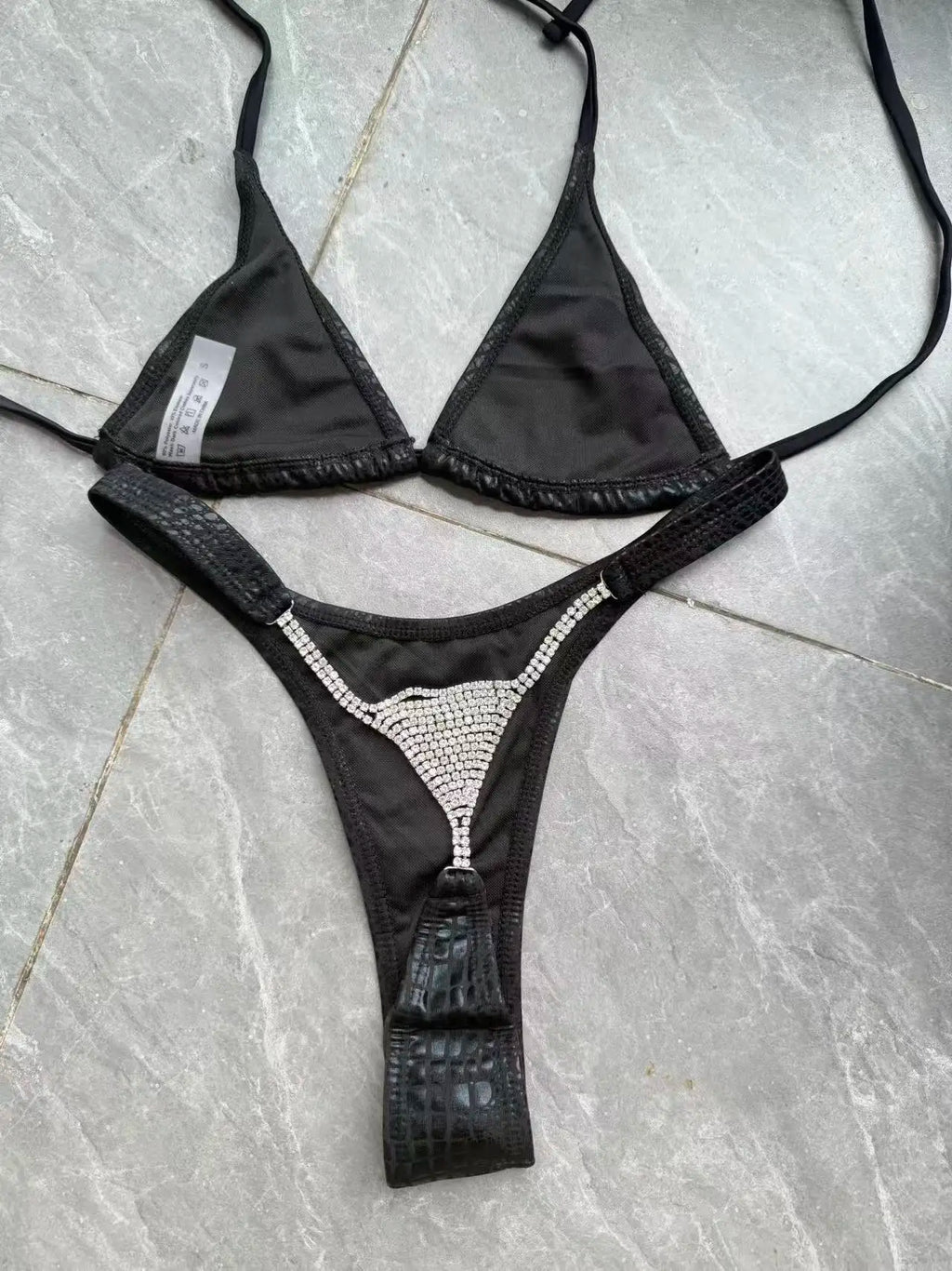 DEKA Luxury Diamond Back Perizoma Bikini Nero lucido Stampa pelle di serpente Bikini Set Costumi da bagno Donna Costume da bagno Beach Push Up Costume da bagno