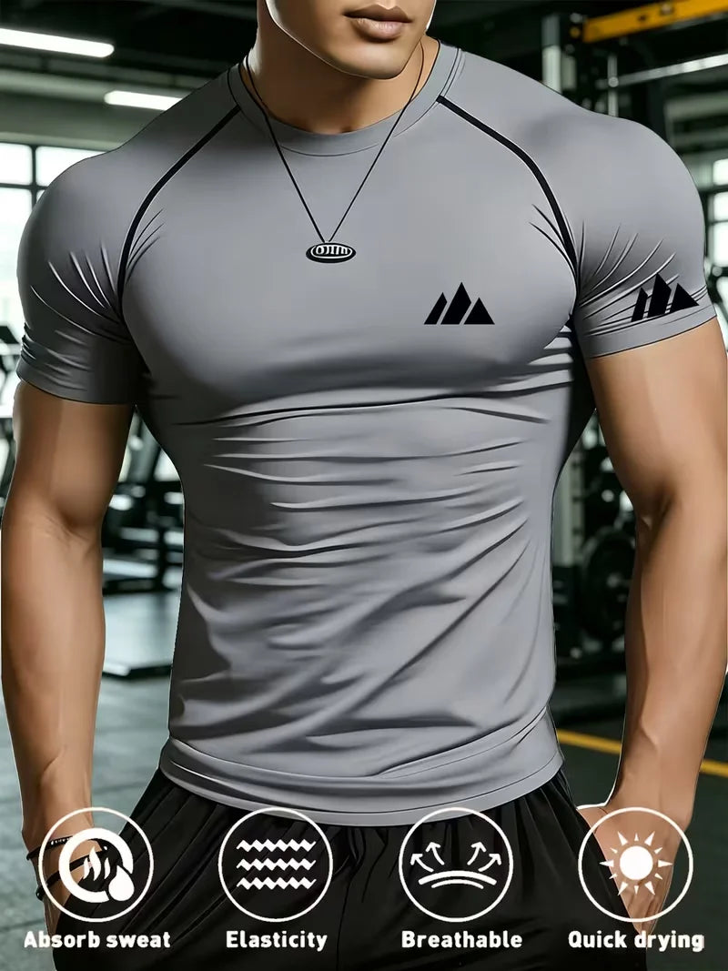 Nuova T-shirt da palestra aderente da uomo, traspirante, anti-sudore e ad asciugatura rapida, adatta per palestra, basket, corsa e ciclismo