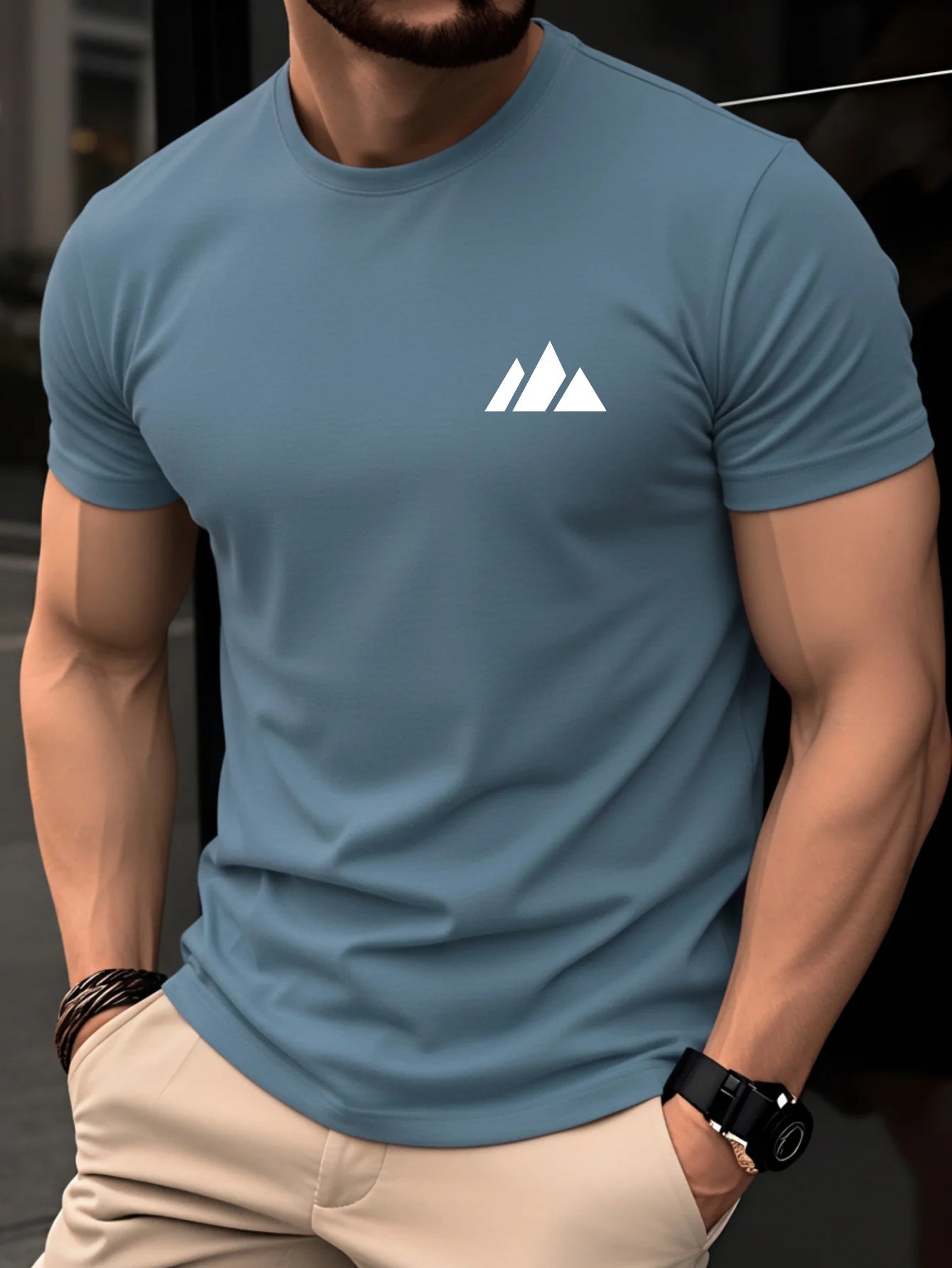 T-shirt da uomo estiva 100% cotone, casual, alla moda, con stampa geometrica, vestibilità ampia, traspirante, girocollo, manica corta
