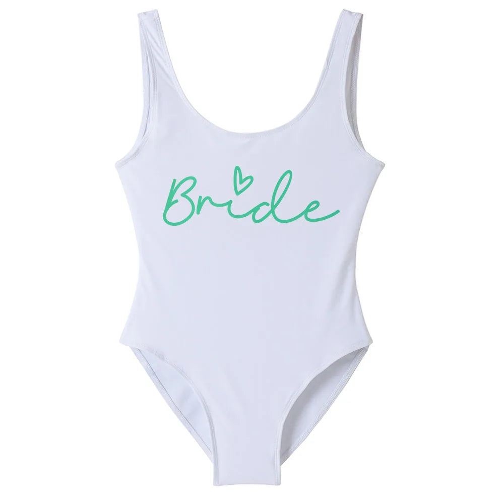 S-3XL Verde Stampa Team Sposa Costume intero Squad Donna Costumi da bagno Addio al nubilato Costume da bagno estivo Beatchwear Costume da bagno