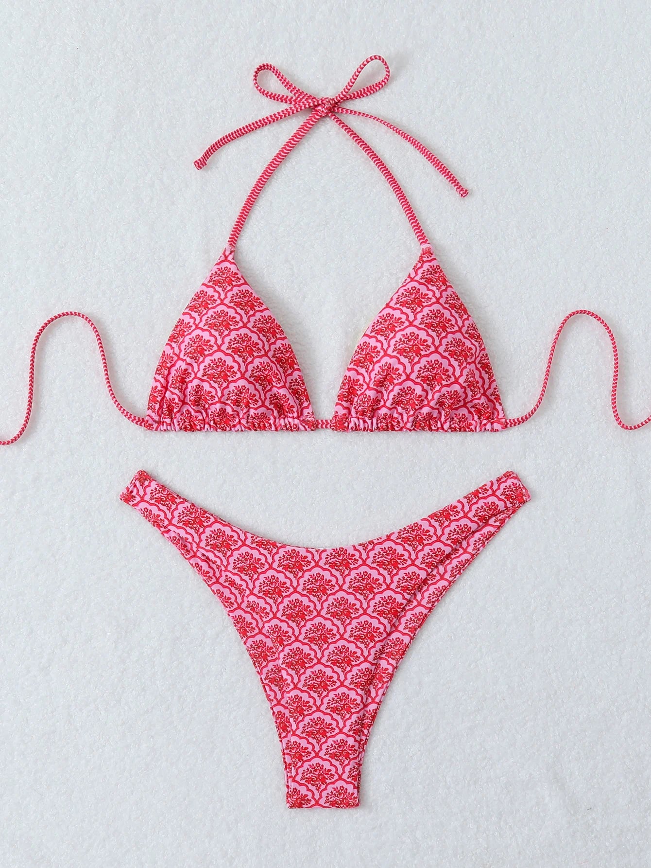 Costume da bagno estivo da donna sexy a vita alta con stampa floreale retrò in 2 pezzi con lacci