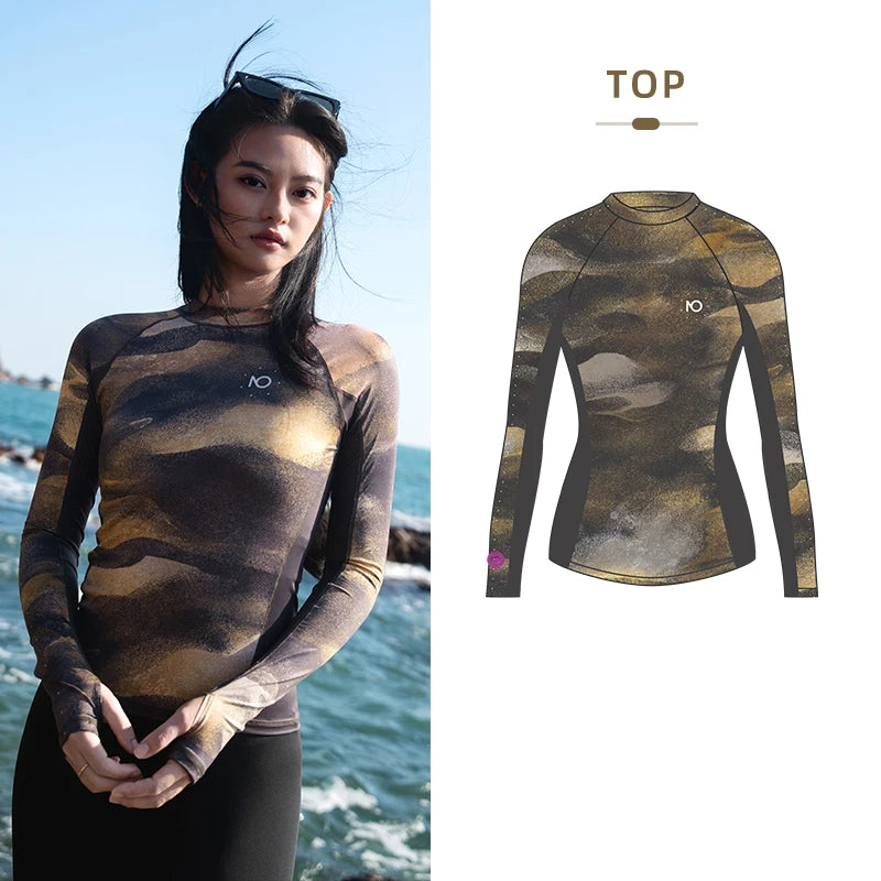 Nuovo Set Rashguard da Donna Nu-June a Maniche Lunghe ad Asciugatura Rapida con Protezione UV, Top da Nuoto con Pantaloncini, Costume da Spiaggia, Surf e Immersione