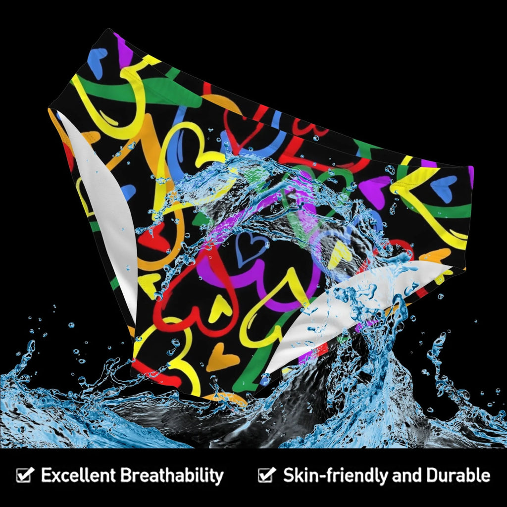 Costume da Bagno da Uomo con Graffiti a Cuore Colorati, Slip Leggeri e Comodi, Bikini Casual da Spiaggia, Pantaloncini da Surf Sexy