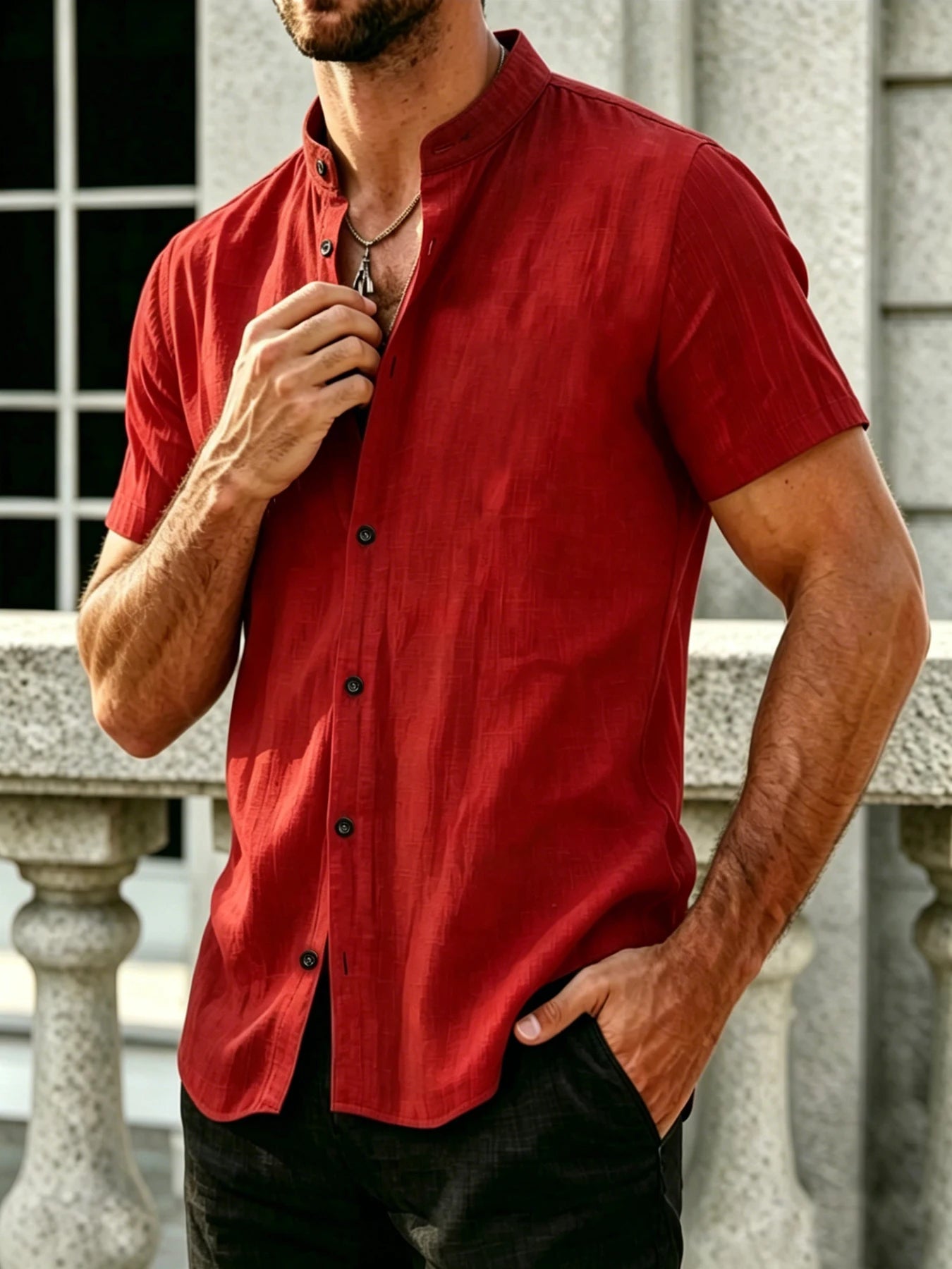 Camicia casual da uomo: morbida, comoda ed elegante in tinta unita. Adatto per il beach volley hawaiano, disponibile nella taglia media