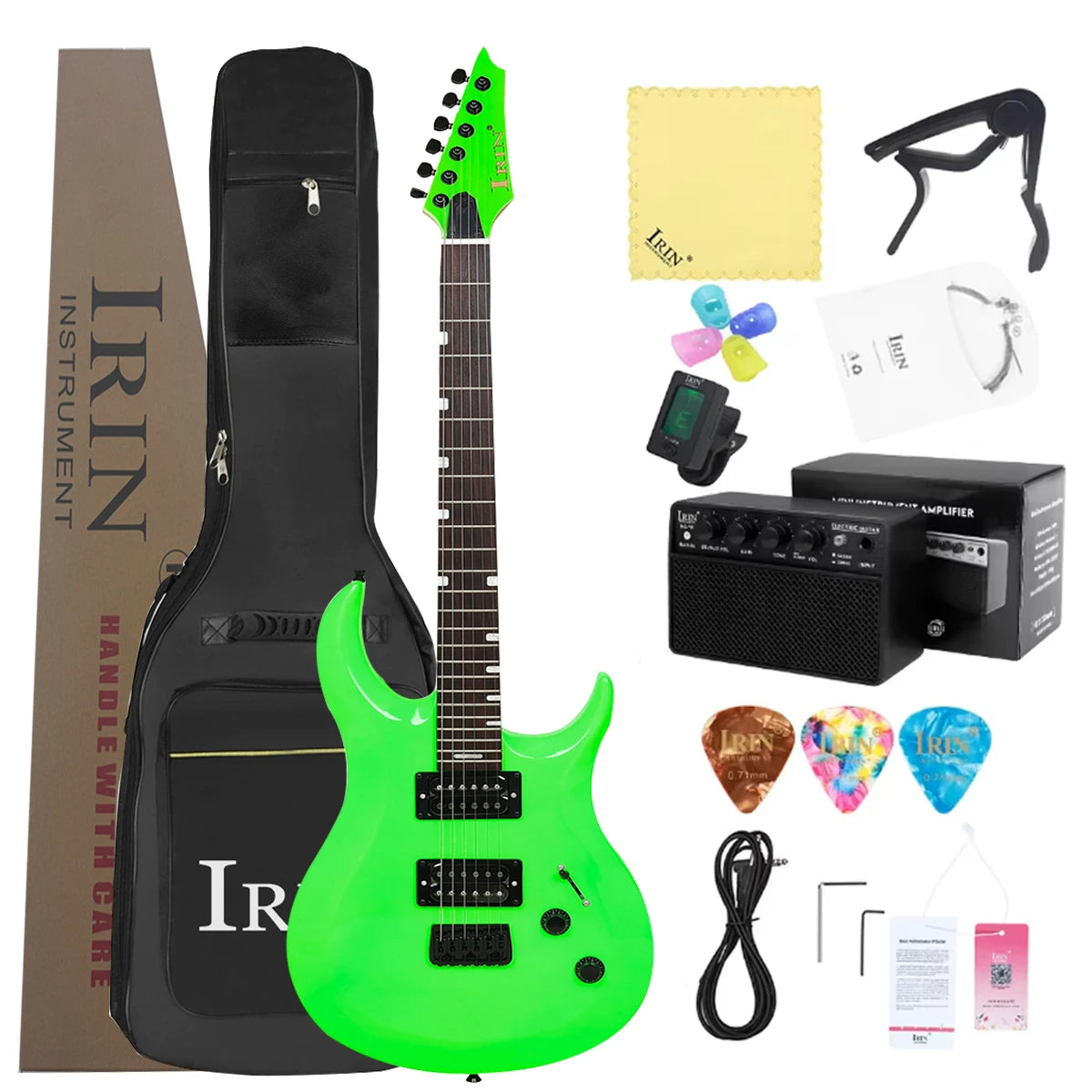 IRIN Chitarra elettrica verde 24 tasti 6 corde Doppio pickup Chitarra elettrica Principianti che suonano la chitarra con parte