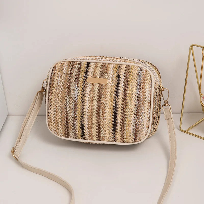Borse da donna alla moda, tessitura alla moda e artistica, borse intrecciate in paglia multicolore, borse a tracolla in stile etnico, borse da donna