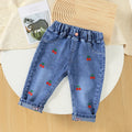 Nuovi pantaloni in denim per bambini da ragazza primavera e autunno con ricamo a fragole pantaloni elastici versatili alla moda 0-5 anni