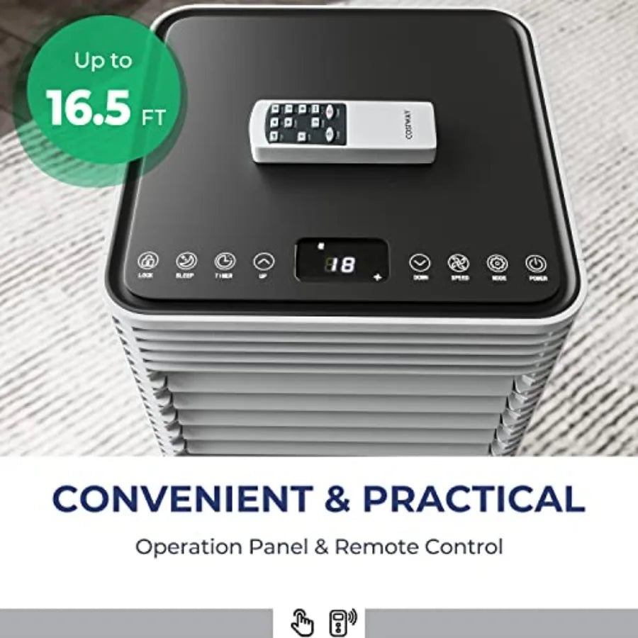 Condizionatore d'aria portatile, 10000 BTU per camera da letto/soggiorno fino a 350 piedi quadrati, plastica ABS nera, modalità silenziosa, telecomando