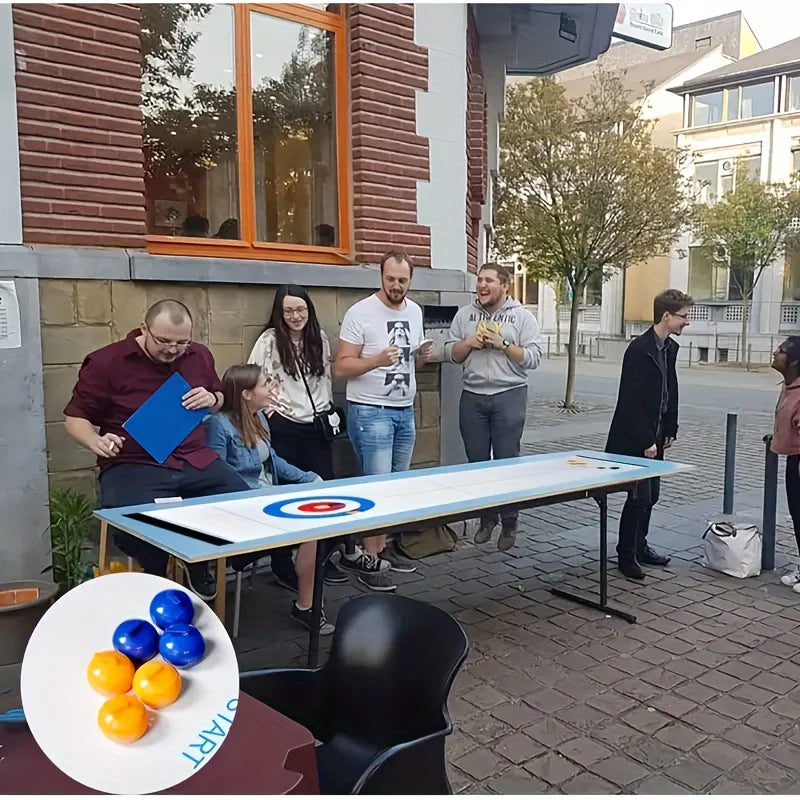 Giochi di curling da tavolo, intrattenimento per la famiglia, giochi da tavolo per riunioni di famiglia, 8 palline per set, struttura in plastica, bianco/rosso/giallo/blu