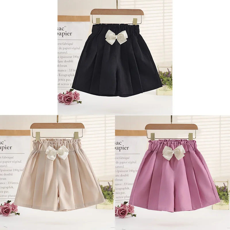 1/2/3 Pezzi Pantaloncini Larghi Estivi per Ragazze, Abbigliamento Casual da Esterno, Pantaloncini Sottili Traspiranti, Gonnellino con Fiocco, Abbigliamento Moda Bambina