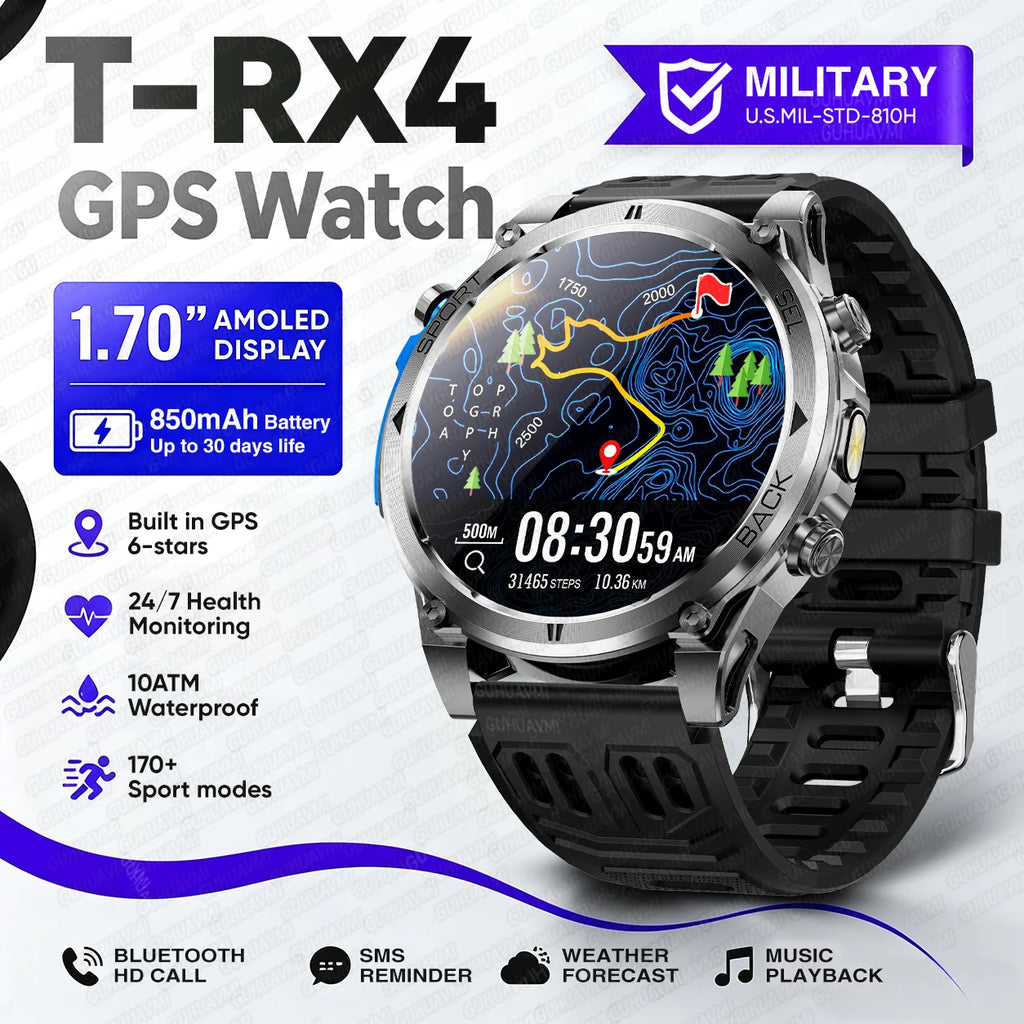 Nuovo Smartwatch Militare T-RX4 Ultra 2026 con GPS Integrato a Doppia Banda, Bussola, Altimetro, Impermeabilità 10ATM e Chiamate Bluetooth per Uomo