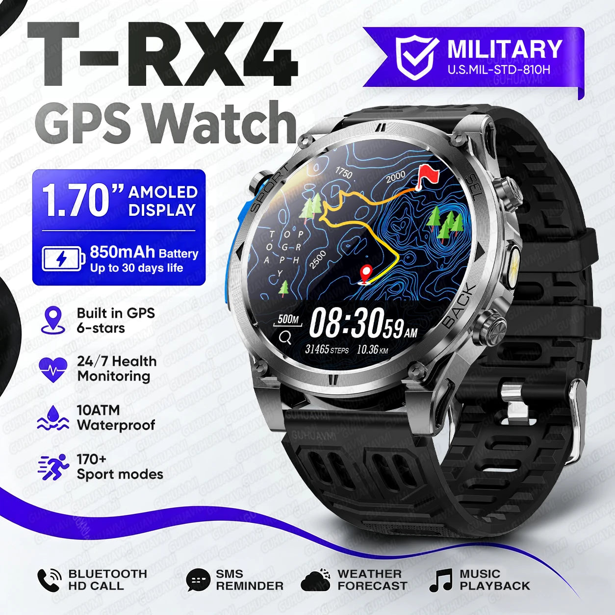Nuovo Smartwatch Militare T-RX4 Ultra 2026 con GPS Integrato a Doppia Banda, Bussola, Altimetro, Impermeabilità 10ATM e Chiamate Bluetooth per Uomo