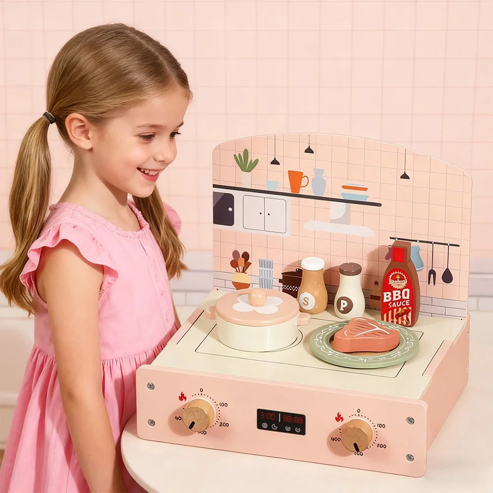Cucina da gioco per bambini Giocattoli in legno Set da gioco da cucina per bambini con cibo da gioco Accessori da cucina Set da cucina Regalo per ragazze e ragazzi dai 3 anni in su