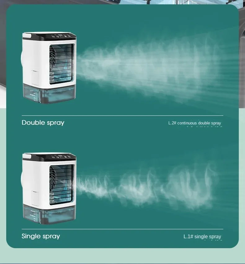 Condizionatore portatile domestico, ventilatore da scrivania con doppia atomizzazione ad ultrasuoni, 3 velocità, silenzioso, con luce notturna, condizionatore d'aria da tavolo