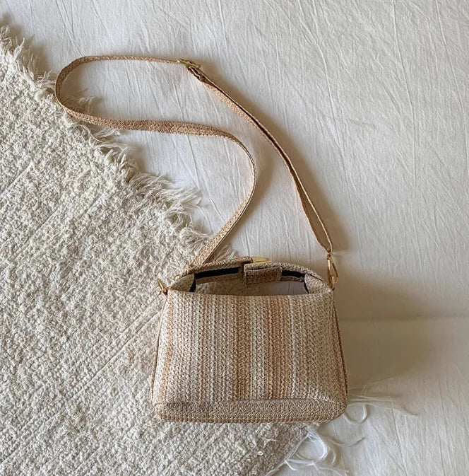 Borsa estiva per tessitura erba arcobaleno 2025 Nuova borsa a tracolla casual alla moda Borsa a tracolla alla moda Borsa quadrata piccola da donna