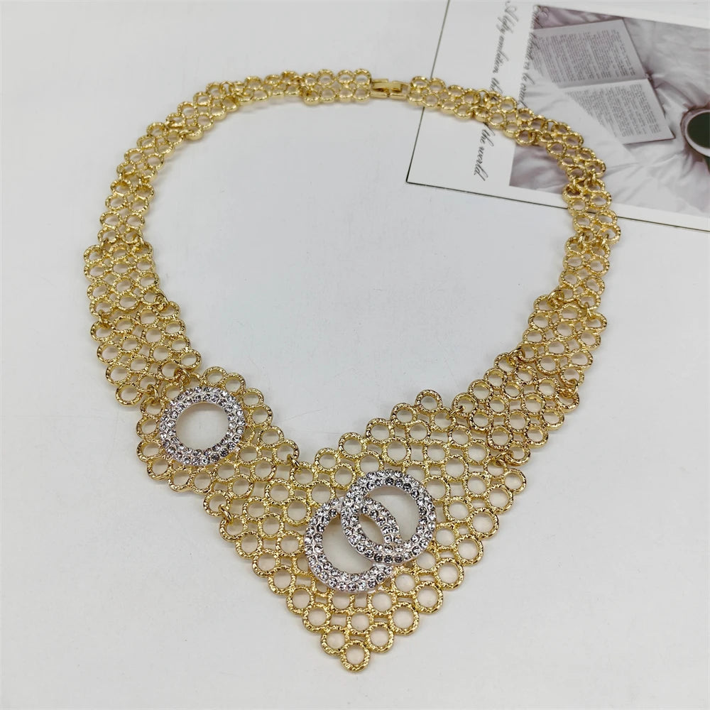 African Costume Jewelry Sets Gold Color Crystal Wedding Women Bridal Accessories nigerian Flower Pattern Necklace Set