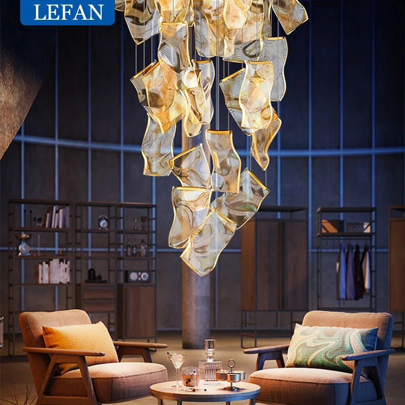 Modern Light Luxury Light Guide LED Long Strip Chandelier Living Room Dining Room Whole House Complete Set Lighting Duplex Rotat