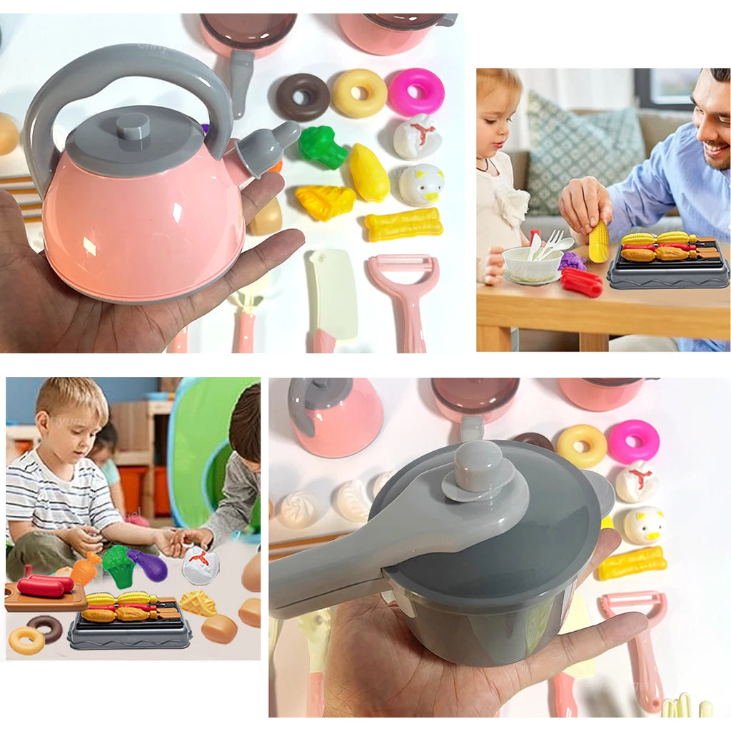 Set di giocattoli da cucina per bambini 92/69/59 pezzi Gioca al cibo con pentole Padelle e utensili Piccoli giocattoli da cucina per bambini Ragazze Ragazzi Regalo
