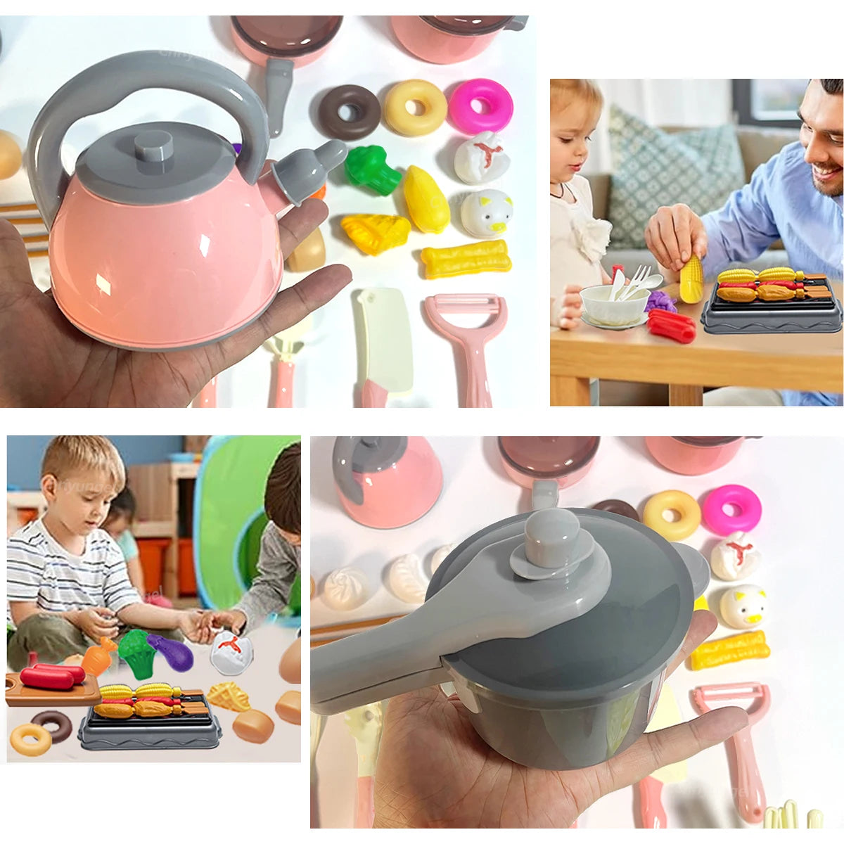 Set di giocattoli da cucina per bambini 92/69/59 pezzi Gioca al cibo con pentole Padelle e utensili Piccoli giocattoli da cucina per bambini Ragazze Ragazzi Regalo