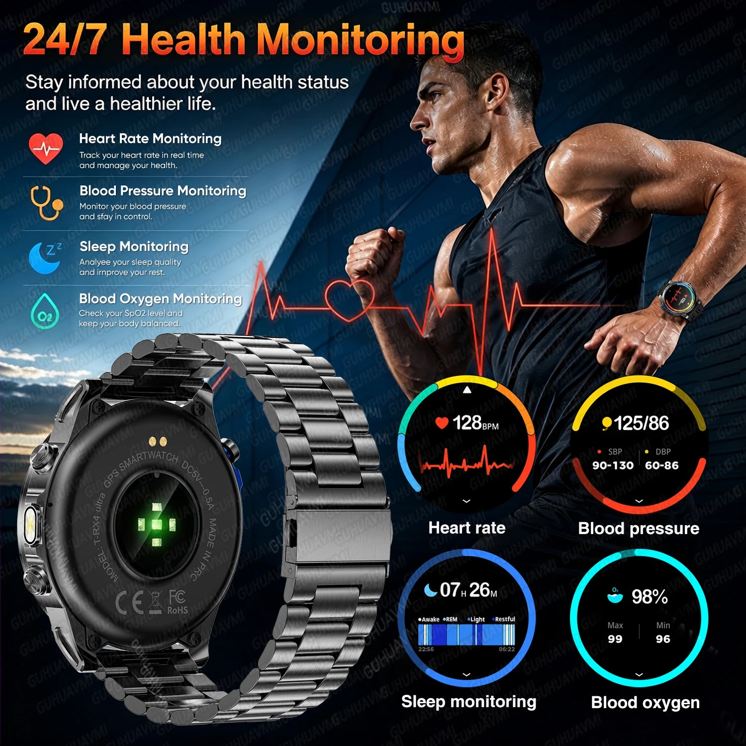 Nuovo Smartwatch Militare T-RX4 Ultra 2026 con GPS Integrato a Doppia Banda, Bussola, Altimetro, Impermeabilità 10ATM e Chiamate Bluetooth per Uomo