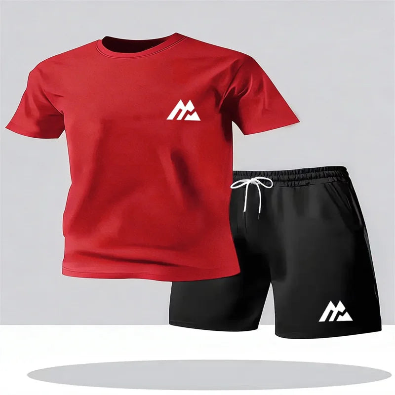 Set Sportivo da Uomo alla Moda, Maglietta a Maniche Corte e Pantaloncini, Completo Sportivo a Collo Tondo, Set 2 Pezzi