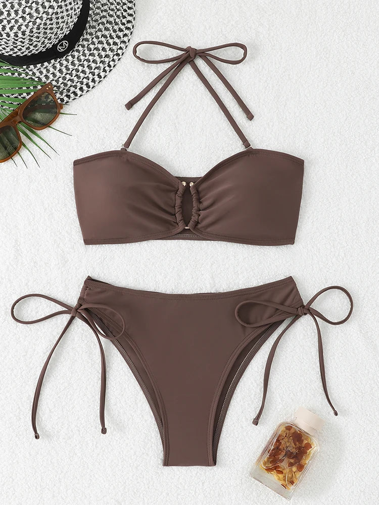 Bikini a Vita Alta da Donna 2026, Costume da Bagno Annodato, Abbigliamento da Spiaggia Brasiliano con Push-Up
