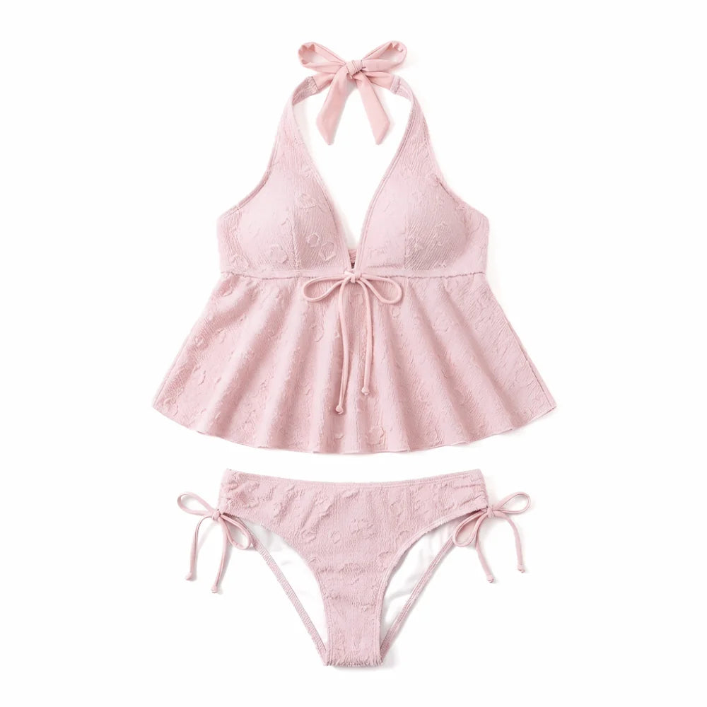 Elegante Costume da Bagno Bikini a Due Pezzi con Scollo all'Americana e Scollo a V, Vestibilità Slim, Set da Spiaggia Estivo Y2K per Donna